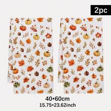 2PCS Kitchen Towel, Autumn Fallen Leaves And Pumpkin Pattern Print, 40*60cm Rectangular Microfiber Kitchen Towel, Dish Cloth, Tablecloth, Hand Towel, Kitchen Decor, Home Decor, Housewarming Gift For Neighbors, Kitchen Napkin And Dish Cloth, Home Decor, Gift - Multicolor - View 4