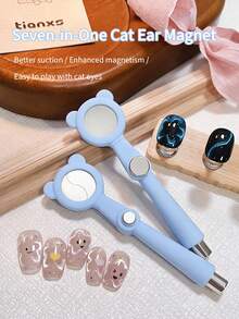 annies Detachable 7 In 1 Blue Cat Ears Cat Eye Magnet Multifunctional Stick Strong Magnetic Nail Art Cat Eye Novice Party Manicure Tool 1pc/6pcs - Multicolor - View 2