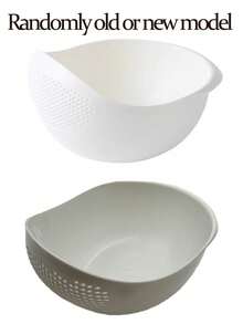 1pc White Rice Washing Bowl Set Plastic Strainer Colander With Water Filter Kitchen Fruit Vegetable Basket - Multicolor - View 11
