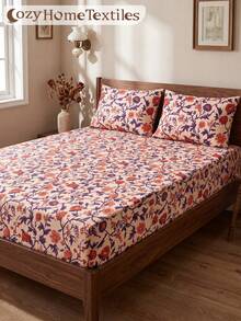 1pc Floral Pattern Fitted Sheet, Mattress Protector, Wrinkle-Resistant Breathable Soft, Suitable For All Bed Sizes, Ideal For School Dorm Bedding, Bedroom Decor, Pillow And Pillowcase Not Included, Machine Washable, Back To School - Multicolor - View 1