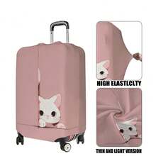 Cute Peeking White Cat Pink Background Soft Luggage Cover - Multicolor - View 2