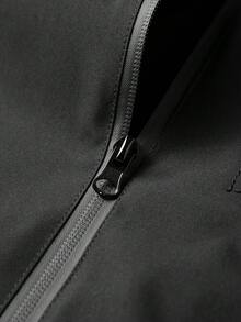Women's Solid Color Hooded Jacket With Single Chest Vertical Zipper Pocket, Segmented Horizontal Cut Body, Forest Camp Zipper Jacket - Black - View 5
