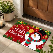 1pc Santa Claus & Snowman Print Kitchen Mat, Red Merry Christmas Polyester Doormat, Suitable For Kitchen, Entryway And Living Room Christmas Decor - Multicolor - View 4