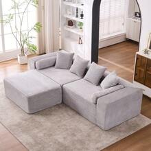 Modular Sectional With L-Shaped Lounge Chair, Cloud Sofa, Living Room - Grey - View 6