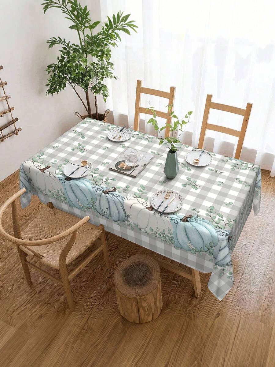 1件裝秋季南瓜格紋長方形桌布,適合野餐或派對裝飾桌布,餐廳裝飾、廚房裝飾桌布,生日派對與居家裝飾 - 彩色 - 查看 1