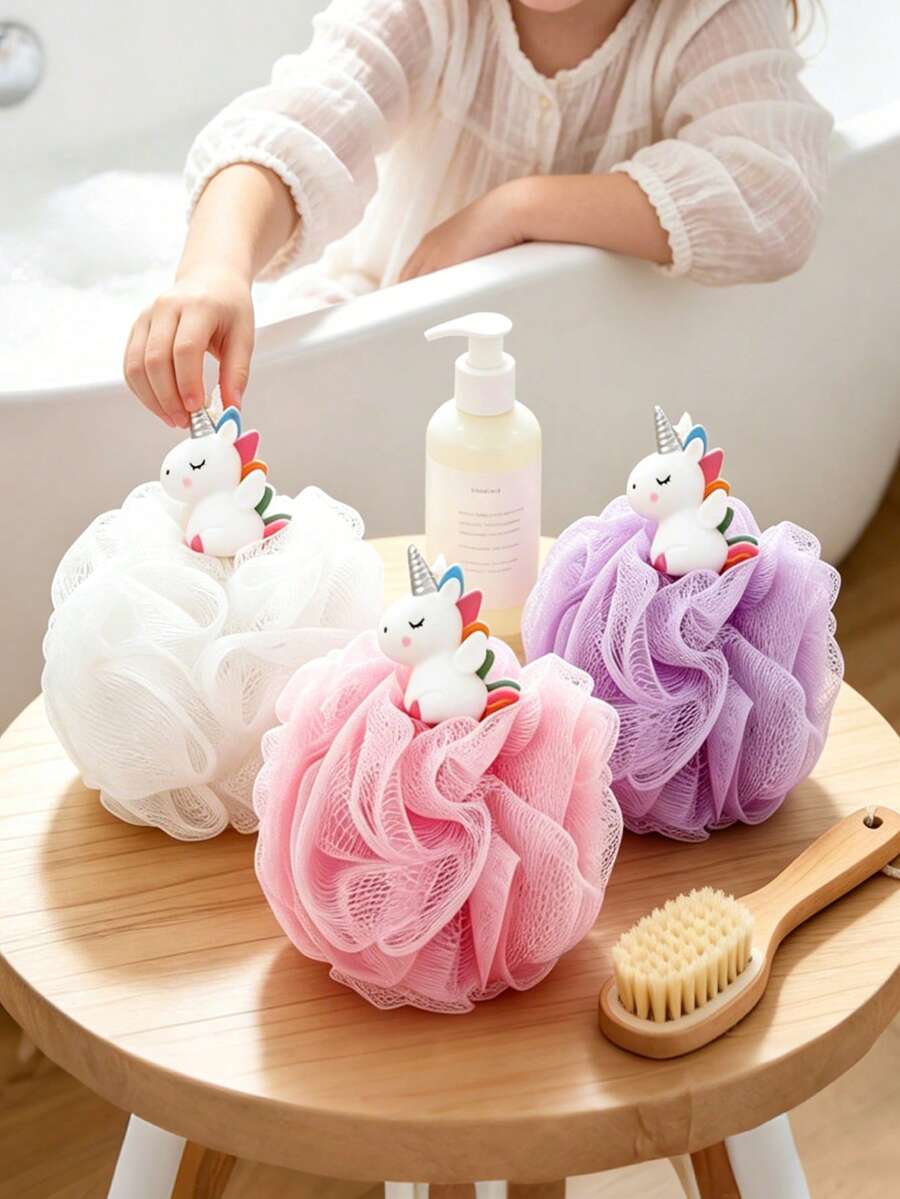 1pc Cartoon Unicorn Large Bath Ball, Hanging Bathroom Baby Scrubbing Foaming Bath Ball - Multicolor - View 1