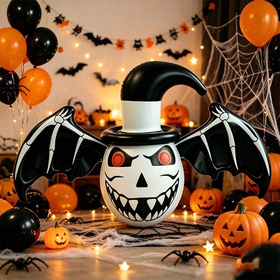 1pc Ghost Bat Wings Halloween Inflatable Thickened PVC Material With Witch Hat Outdoor Party Window Display Horror Atmosphere Inflatable Decoration - Halloween - View 1
