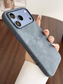 [Customized] Personalized Customized Letters Name Simple Little Sheepskin Pattern Faux Leather Phone Case Compatible With IPhone 17 Pro Max 17 16 15 14 13 Pro Max Shockproof Protective Cover - Blue - View 14