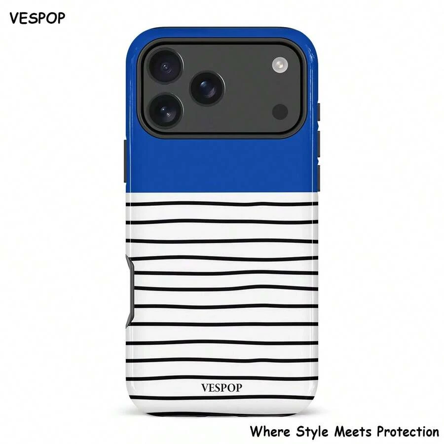 VESPOP 撞色條紋手機殼,復古 Ins 風格全包防摔保護殼 - 適用於 iPhone 18/17/16/15/14/13/12/11 Pro Max/Pro Plus/12 Mini/13 Mini,兼容 Galaxy S26 S25 S24 S23 S22 S21 Plus Ultra,兼容 Pixel 8 9 10 PRO - 混合色1 - 查看 1