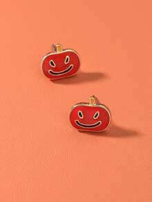 1 Pair Halloween Red Pumpkin Lantern Earrings, Funny Smiling Cartoon Pumpkin Ear Studs, Daily Wear Jewelry - Orange - View 7