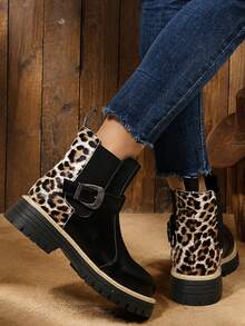 Sepatu Bot Fashion Wanita, Sepatu Bot Chelsea dengan Gesper Samping Elastis - Hitam - View 3