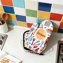 2 piezas/Juego Guantes resistentes al calor del horno microondas, antideslizantes. Guantes gruesos de poliéster y doble capa para cocinar, hornear, cocina - Multicolor - Ver 5