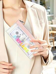 Airplane Theme Document Organizer/Passport Holder, Airplane Route, Travel Elements English Letter Print, Zipper Pouch, Cash Envelope, Passport Organizer, Transparent Bank Deposit Bag, Smooth Zipper Lightweight Portable. Travel, Vacation Boarding Document Storage, Daily Receipt And Stationery Organization, Suitable For Men And Women Travelers, Back To School Season, Travel Season Gift Choice, Practical Small Gift For Loved Ones And Friends - Multicolor - View 6