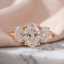 1pc Romantic Triple Oval Gemstone Cubic Zirconia Engagement Wedding Ring, Classic Three-Stone Design, Symbolizing Commitment And Wedding, Romantic Wedding Bride Accessory, Ideal Proposal Gift For Women, Valentine's Day Jewelry, Women's Gift - Gold - View 8