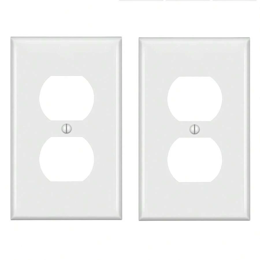 2PCS Duplex Wall Plates Kit, Electrical Outlet Covers, Standard Size 1-Gang 4.50" X 2.76", Unbreakable Polycarbonate Thermoplastic, Electric Receptacle Plug Covers, White - A - View 1