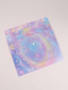 4pcs Dreamy Pink-Purple Gradient Starry Sky Design File Bags, Interwoven Nebula, Moon And Glitter Elements, Full Of Girlish Charm, First Day Of School - Multicolor - View 6