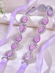 1pc Elegant Bridal Waist Belt, Light Purple Waist Decoration, Bohemian Style Women's Belt, Wedding Dress Waist Belt, Suitable For Wedding, Evening Party, Vacation, Daily Dress - Multicolor - View 3