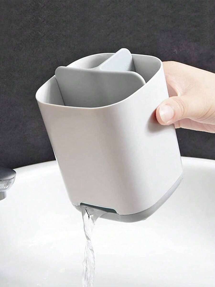 English:Bathroom Accessories,Detachable 3-Slot Plastic Toothbrush Holder, Non-Slip Bathroom Countertop Storage Organiser - Grey - View 1