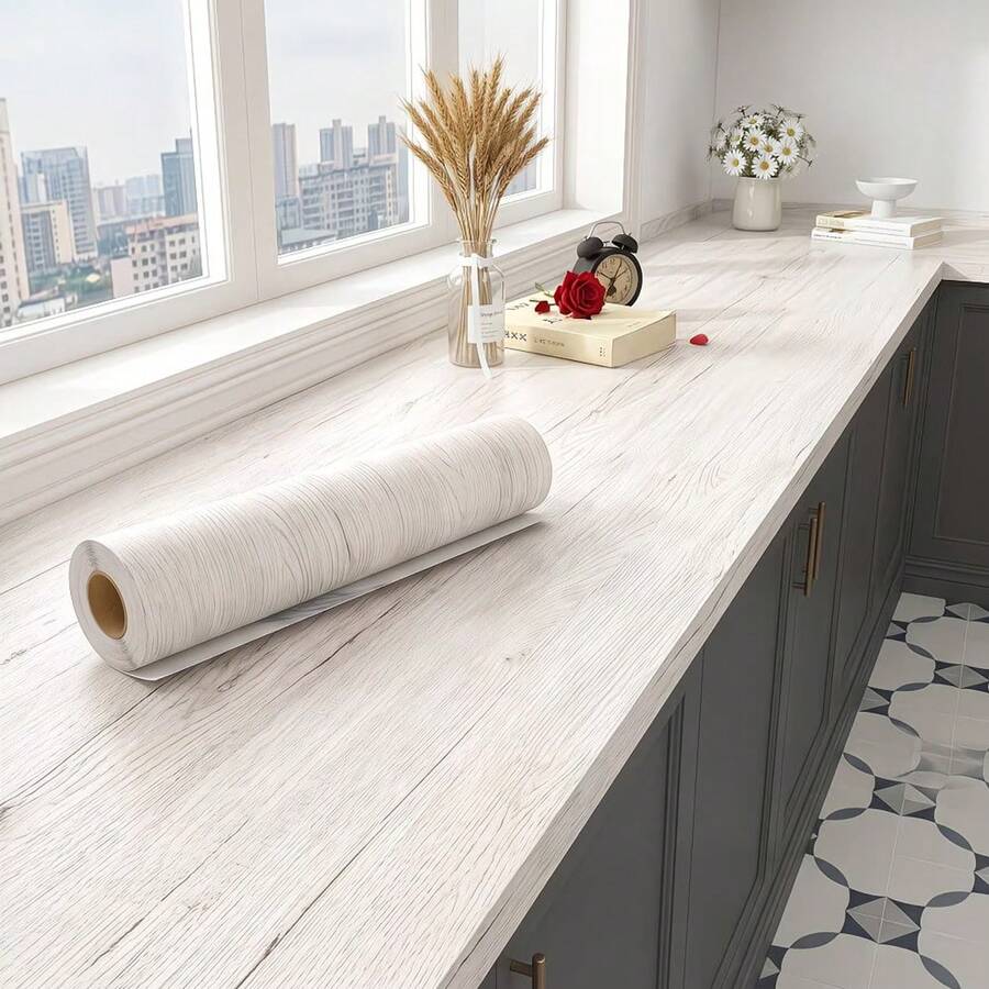 1 Roll - Minimalist Light Color Wood Grain Contact Paper - Self-Adhesive - Removable - Wallpaper - Waterproof - Peel And Stick - Appliances - Furniture - Home Decor - Room Background - Kitchen - Renovation - Wall Paper - Wall Sticker - White Maple - View 1