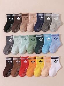 5/10/20 Pairs Random Anti-Slip Baby Socks, Double Stripe Cuff With "Sport" Letter Pattern Mid-Calf Socks, Unisex Baby Floor Socks, Baby Essentials - Multicolor - View 3