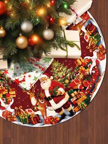 Alas Pohon Natal Diameter 60/90cm, Motif Santa, Rusa Kutub, Manusia Salju, Kotak Hadiah, Alas Pohon Bulat untuk Acara Baby Shower, Pesta Natal, Liburan, Dekorasi Lantai Rumah - Merah - View 3