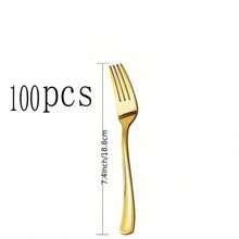 100pcs Gold Stainless Steel Cutlery, Suitable For Catering, Parties, Dinners, Weddings, Spring Picnics, Summer Gatherings - Gold - View 20