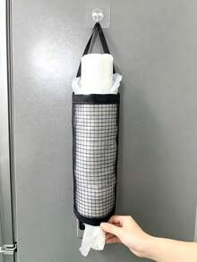 1/2/4pcs Mesh Wall-Mounted Plastic Bag Storage Organizer, With Adhesive Hooks, Hanging Shopping Bag Holder, Multi-Function Plastic Bag And Kitchen Disposable Items Dispenser, Space-Saving Storage, Suitable For Kitchen, Bathroom, Laundry Room, Closet, Behind Door - Multicolor - View 3