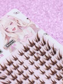 Brown Spiky Fairy Lash Clusters Light Curly Natural Segmented Individual Eyelashes Soft Thin Fiber DIY False Eyelash Extensions Daily Nude Makeup Comfortable Reusable Fake Lashes For Beginners - C - View 3
