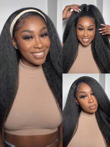ARABELLA All In 1 3D Lace Half Wig Yaki Straight With Drawstring 100% Human Hair Various Styles Glueless Wig Pre Cut Transparent Lace Natural Hairline Pre Bleached Knots Human Hair For Women Beginner Friendly - SNatural - View 2