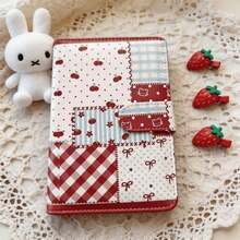 1pc Patchwork Plaid Cherry Notebook, Loose-Leaf Binder, Sweet Girl Style Ins Small Notebook, Portable Diary, Planner - Multicolor - View 2