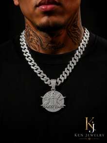 European And American Hip Hop Heavy Work Full Rhinestone KING OF KINGS Crown Round Pendant Cuban Chain, Unisex Rhinestone Thick Chain, American Rap Street Style Bold Gold And Silver Dual Color Collarbone Necklace - Ace Pendant Necklace - View 3