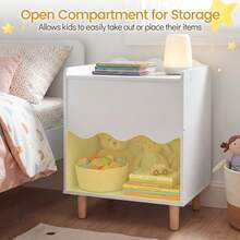 Kids Nightstand, Toddler Scalloped Side Table With Wide Top & Open Compartment Pink/White - White - View 5