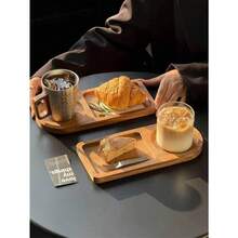 1pc Vintage Tray Breakfast Coffee Tea Tray Dry Milk Tea Tray Afternoon Tea Set Bread Dessert Plate - Mocha Brown - View 6