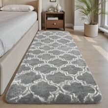 EDIMENS Long Hallway Runner Rug 80x300, High Pile Bathroom Rug Non-Slip, Fluffy Washable Kitchen Rug Bath Mat, Rugs For Bedroom Bed Runner Hallway Living Room - 淺灰色燈籠紋 - 查看 12