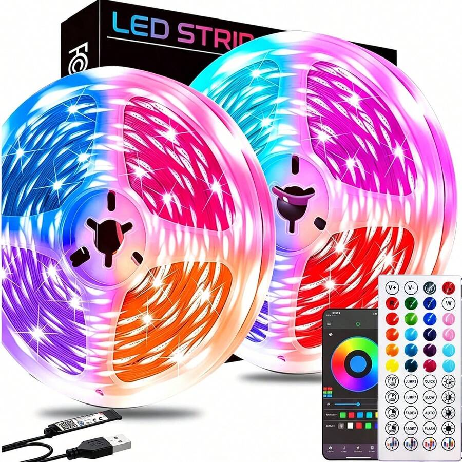 GHUSTAR Intelligent Music-Syncing Flexible LED Light Strip, 44 Keys + App Dual-Control Self-Adhesive Design, TV Backlight Background Wall Decoration, RGB Intelligent Light Strip, Suitable For Decoration In Bedrooms, Living Rooms And Parties