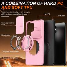 Kompatibel dengan S26 Ultra Flip Anti-Drop Phone Case S24 Magnetic Rotating Kickstand Minimalist Protective Cover - Berwarna merah muda - View 5