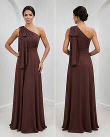 Long Party Dress With Lace, Lined Cups, Comfortable, Elegant, Simple - Rust Brown - View 2