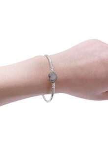 1pc S925 Sterling Silver Micro-Pave Heart Clasp Snake Chain Bracelet DIY, Perfect For Girls' Daily Wear - Silver - View 2