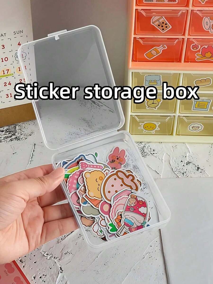 1/4/6pcs Square Transparent Sticker Storage Box, Desktop Organizer, Transparent Plastic Divided Storage Box, Dust-Proof Accessory Storage Box, Sticker And Small Item Sorting Storage Box, Art Supplies Storage - Multicolor - View 1