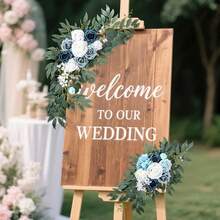 2件組婚禮人造歡迎牌花環裝飾 灰藍色海軍藍 適用於儀式、接待處、入口走廊、派對、宴會展示架裝飾、生日、畢業、季節開幕式歡迎牌裝飾 多用途 - 彩色 - 查看 7