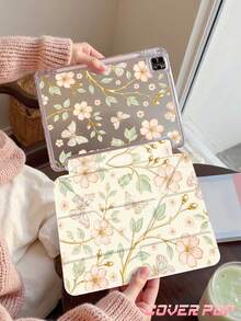 Beige Glass Flower Pattern Tablet Protective Case, Compatible With IPad 9.7/10.2/10.5/10.9/12.9/Pro 11 And 10th Generation Models, Featuring Drop Protection, Smart Stand And Auto Wake/Sleep Function; Y-Shaped Folding Design, Supports Multi-Angle Viewing, Suitable As A Back-To-School Gift. - Multicolor - View 6