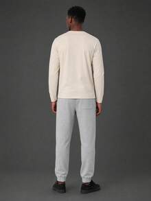 Camvyn Men's Spring/Autumn Thin Casual Versatile Comfortable Pocket Slim Fit Regular Shoulder V-Neck Long Sleeve T-Shirt And Casual Long Pants Set - Apricot - View 3