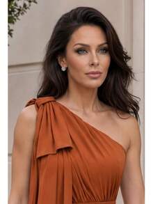 Long Party Dress With Lace, Lined Cups, Comfortable, Elegant, Simple - Naranja Quemada - Ver 5