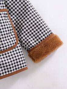 Girls' Casual Fashion Plaid Round Neck Snap Button Design Thermal Lined Thick Jacket, Autumn/Winter - Coffee Brown - View 9