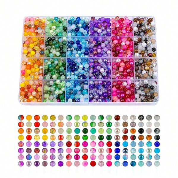 960 Pcs 6mm Glass Beads Bracelet Making Set, Colorful Round Style Glass Beads For Bracelet And Jewelry Making And DIY Crafts,Friendship Bracelets