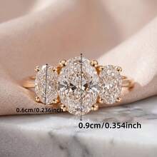 1pc Romantic Triple Oval Gemstone Cubic Zirconia Engagement Wedding Ring, Classic Three-Stone Design, Symbolizing Commitment And Wedding, Romantic Wedding Bride Accessory, Ideal Proposal Gift For Women, Valentine's Day Jewelry, Women's Gift - Gold - View 2