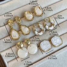 10pcs Vintage Elegant Geometric Water Drop Multi-Element Women's Resin Earrings Set, Versatile For Daily Wear, Great Gift - Multicolor - View 3