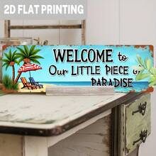 2D Flat, 1pc, Country Style Welcome To Our Little Paradise Sign Wall Decor, Suitable For Beach House, Summer Home, Coastal Decor, Vacation Home, Porch Decor, Decorative Sign (Random Style) - A - View 6