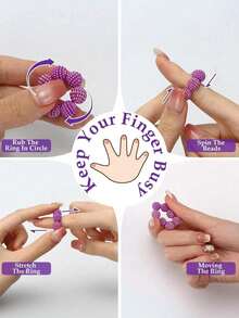 1/3/5 piezas Anillos sensoriales ajustables con cuentas, anillos de masaje para dedos, múltiples colores disponibles, anillos de masaje relajantes, masajeador de dedos, adecuado para adultos, trabajadores de oficina - Múltiples estilos - Ver 8