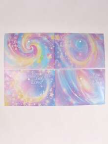 4pcs Dreamy Pink-Purple Gradient Starry Sky Design File Bags, Interwoven Nebula, Moon And Glitter Elements, Full Of Girlish Charm, First Day Of School - Multicolor - View 8